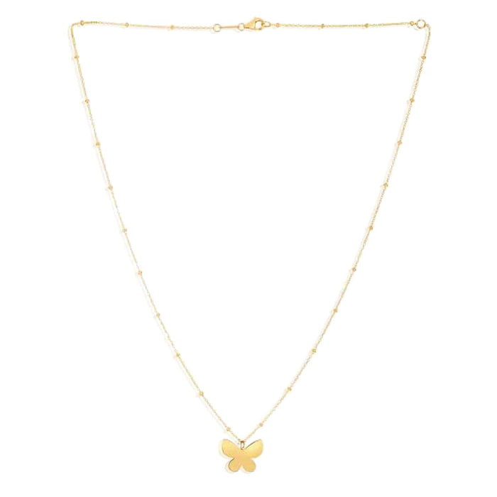 14K Yellow Gold Saturn Link Chain Butterfly Necklace (Solid Links) 16" - 18" Adjustable - WJD Exclusives
