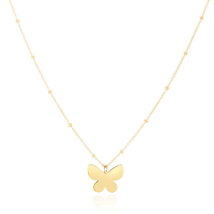14K Yellow Gold Saturn Link Chain Butterfly Necklace (Solid Links) 16" - 18" Adjustable - WJD Exclusives