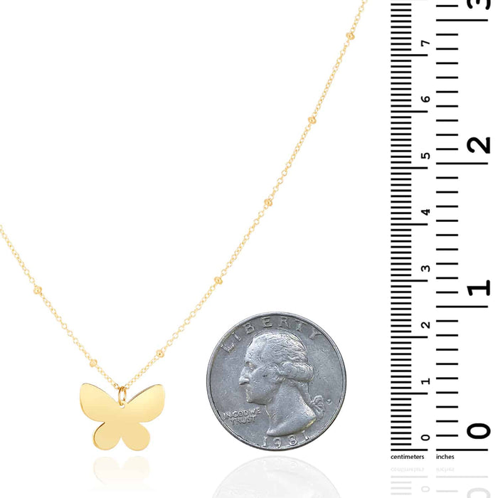 14K Yellow Gold Saturn Link Chain Butterfly Necklace (Solid Links) 16" - 18" Adjustable - WJD Exclusives