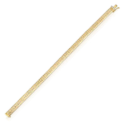 14K Real Gold Yellow White Rose 6mm Diamond-Cut Bulky Flexible Bangle Bracelet 7"