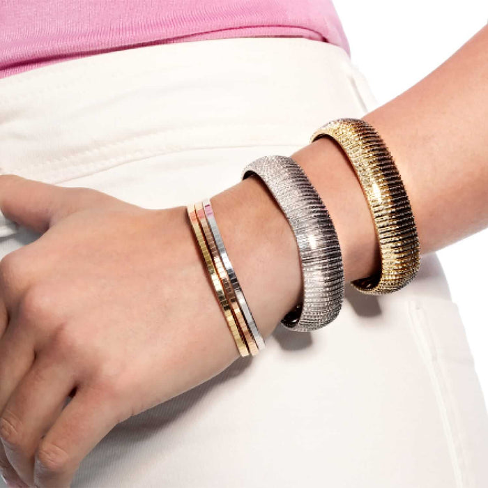 14K Yellow White Gold 17mm Diamond - Cut Flexible Bangle Bracelet (Solid Links) 7" - WJD Exclusives