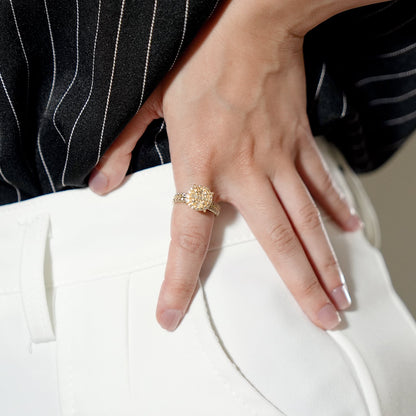 10K Gold Yellow CZ Baguette Round Cocktail Ring