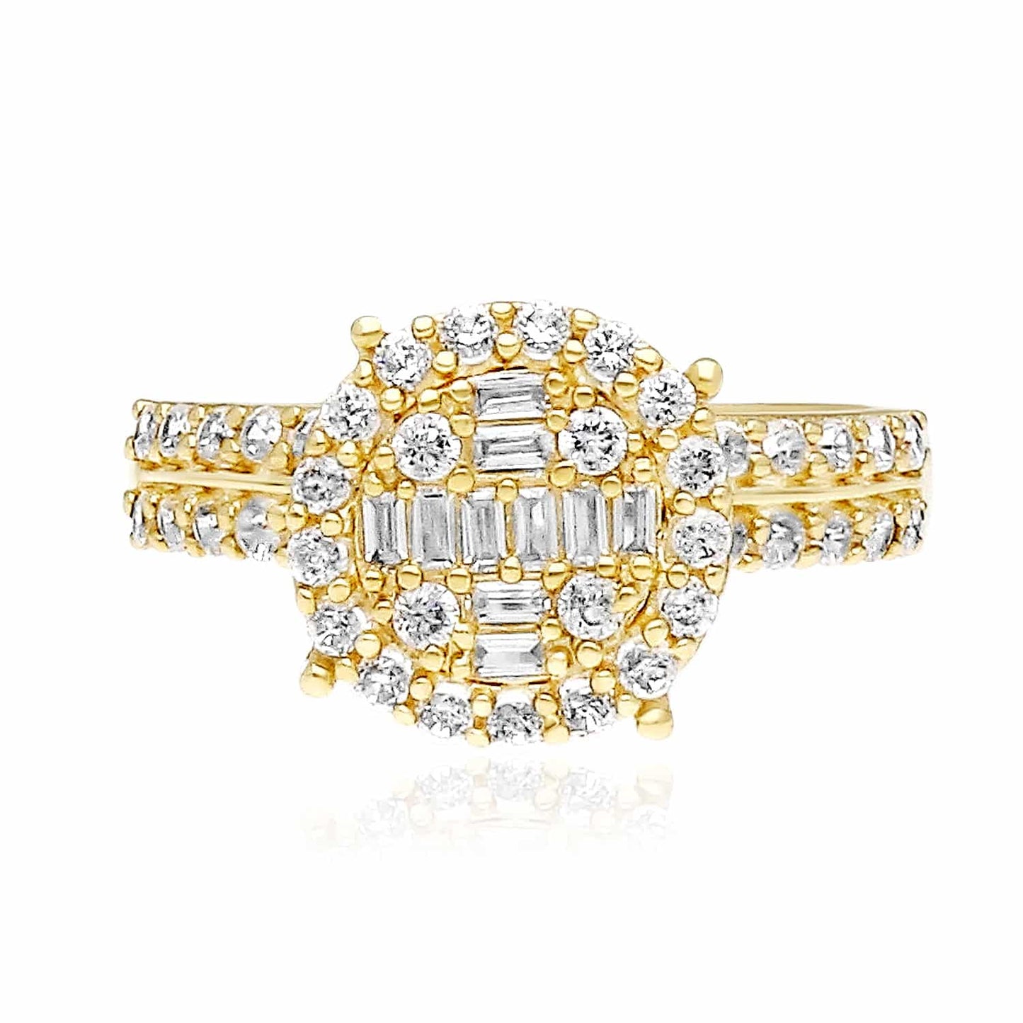 10K Gold Yellow CZ Baguette Round Cocktail Ring