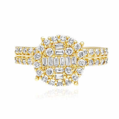 10K Gold Yellow CZ Baguette Round Cocktail Ring - WJD Exclusives