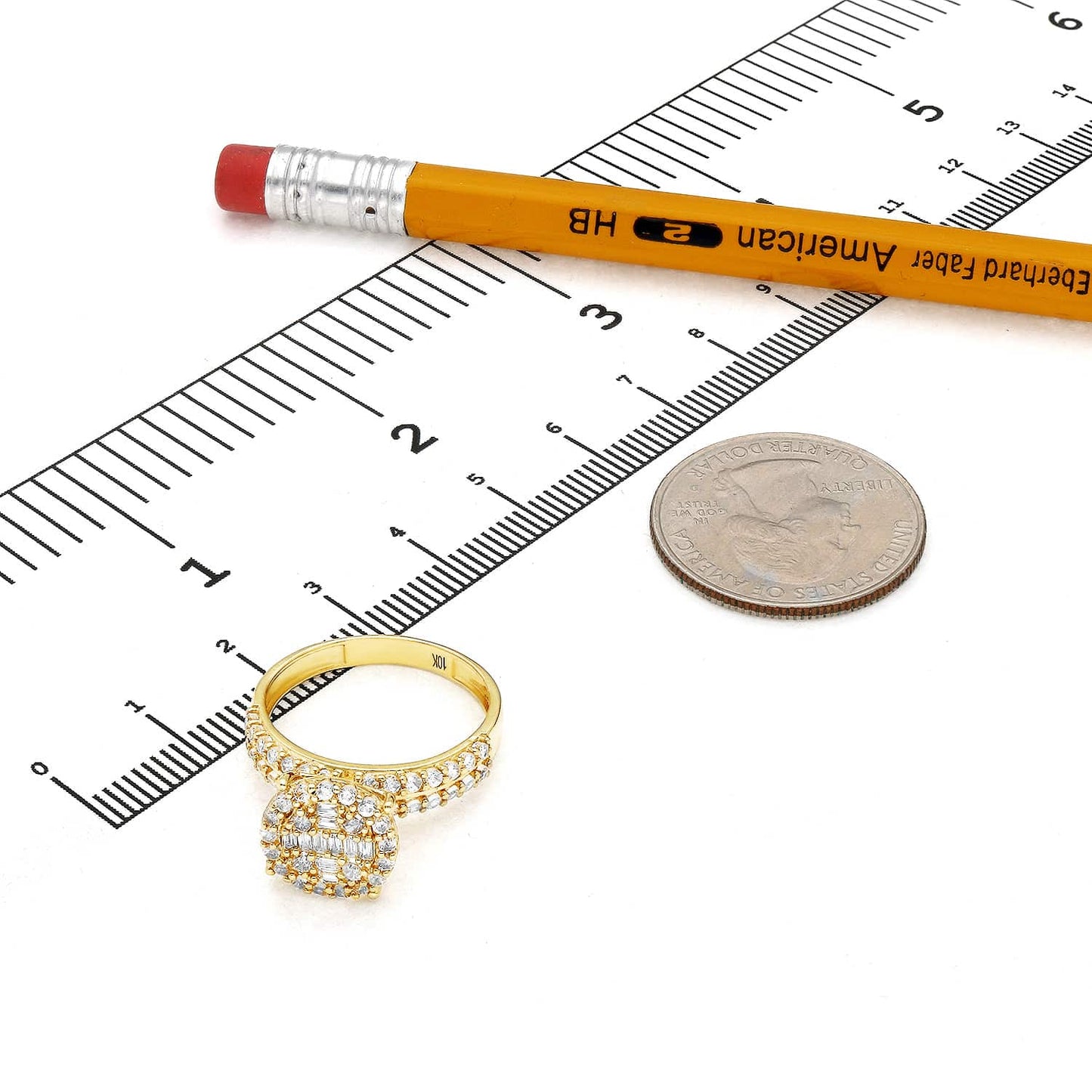 10K Gold Yellow CZ Baguette Round Cocktail Ring