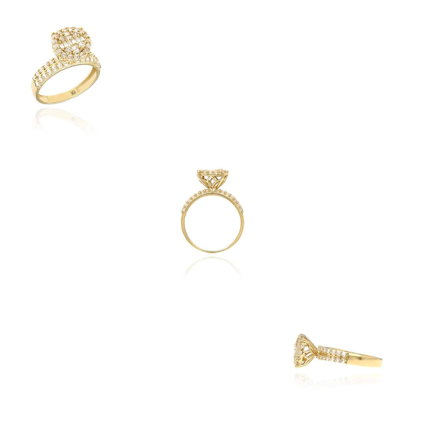 10K Gold Yellow CZ Baguette Round Cocktail Ring