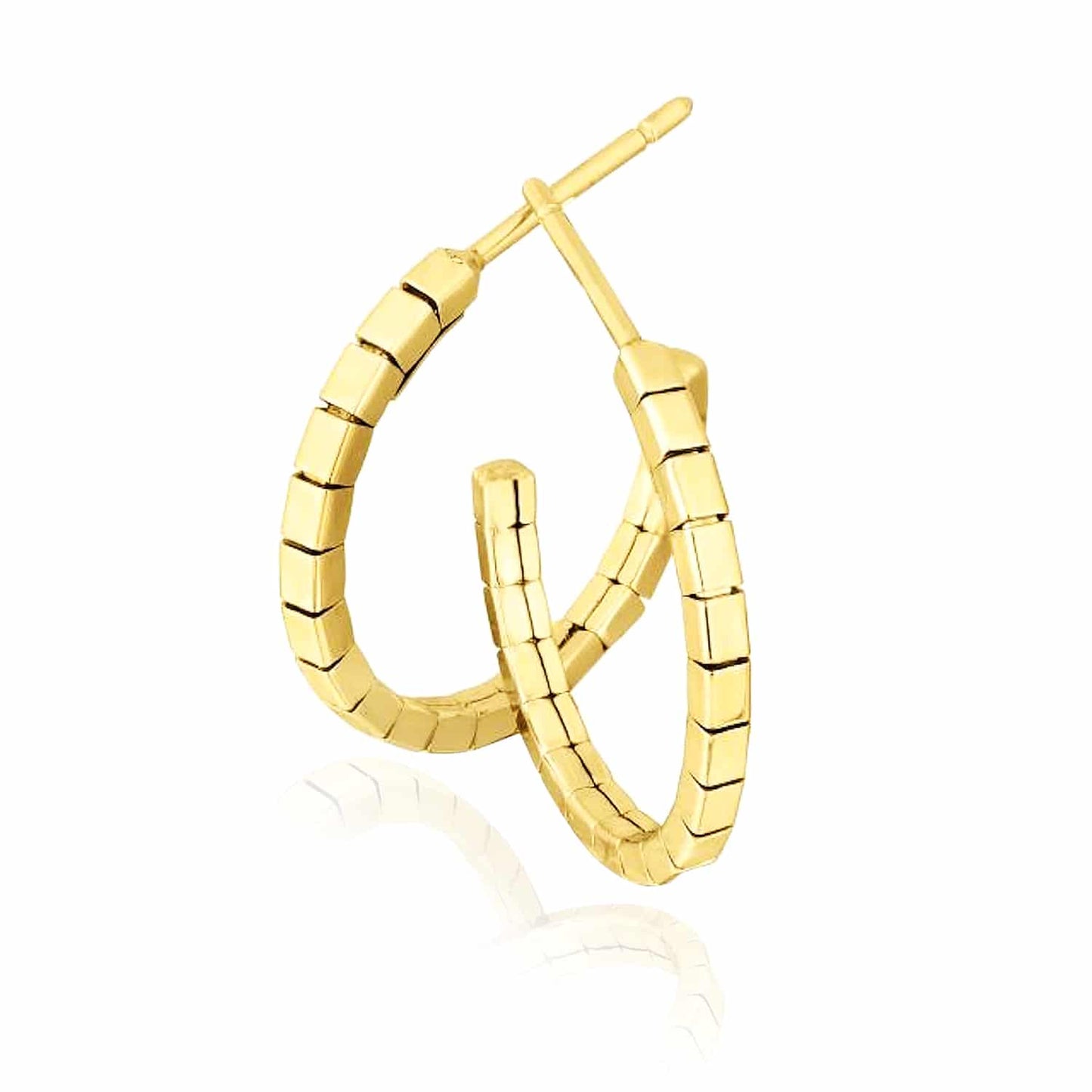 14K Real Gold Omega C-Hoop Push Back Earrings 19mm