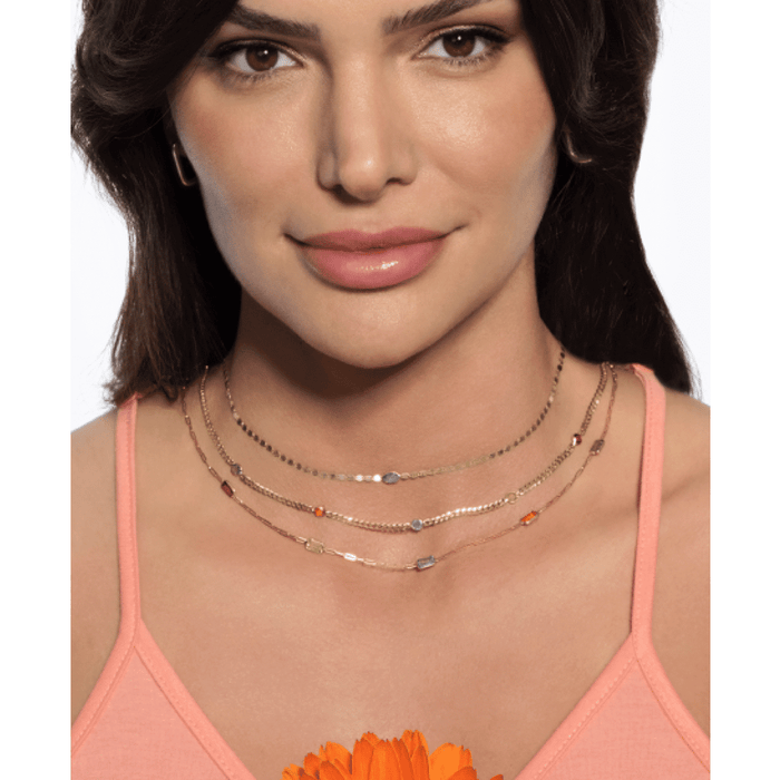 14K Yellow Gold Amethyst Blue Topaz Citrine Garnet Peridot Station Necklace (Solid Links) 17" - WJD Exclusives