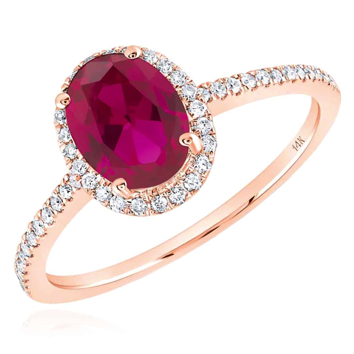 2.04CTW Natural Diamond 14K Rose Gold Oval Ruby Halo Cocktail Ring - WJD Exclusives
