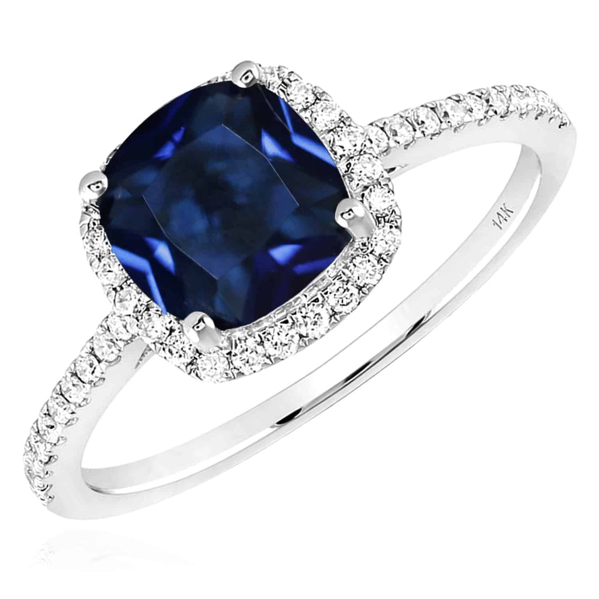 2.30CTW Natural Diamond 14K White Gold Halo Sapphire Cocktail Engagement Ring - WJD Exclusives