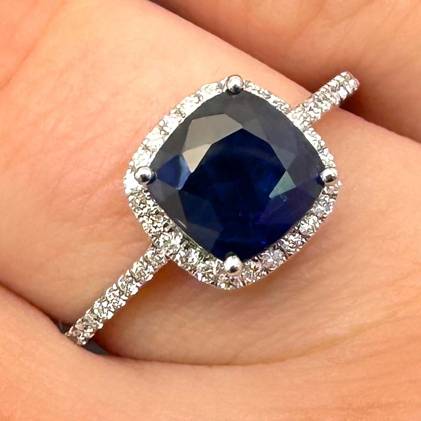 2.30CTW Real Diamond 14K Real Gold White Halo Sapphire Cocktail Engagement Ring