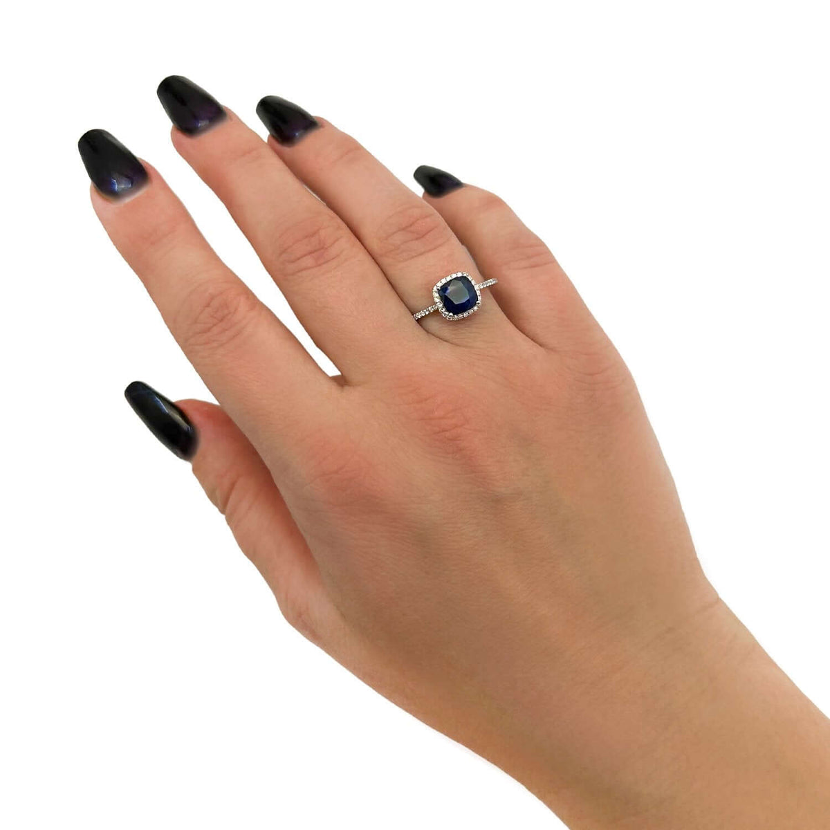 2.30CTW Natural Diamond 14K White Gold Halo Sapphire Cocktail Engagement Ring - WJD Exclusives