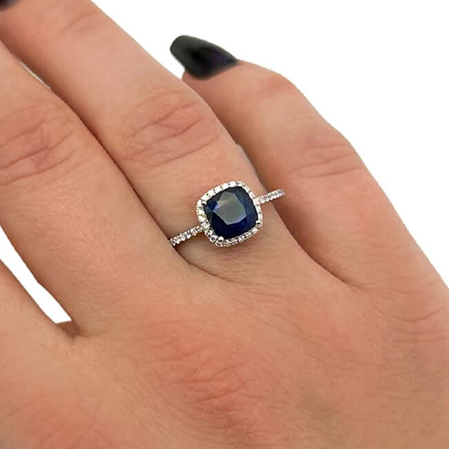 2.30CTW Real Diamond 14K Real Gold White Halo Sapphire Cocktail Engagement Ring