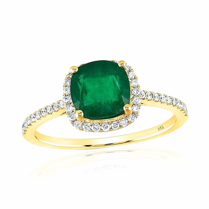 1.95CTW Natural Diamond 14K Gold Green Cushion Emerald Halo Cocktail Ring - WJD Exclusives