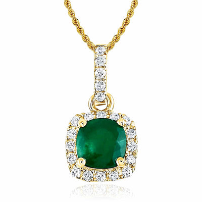 .72CTW Natural Diamond 14K Gold Green Emerald Solitaire Halo Pendant 0.4" - WJD Exclusives