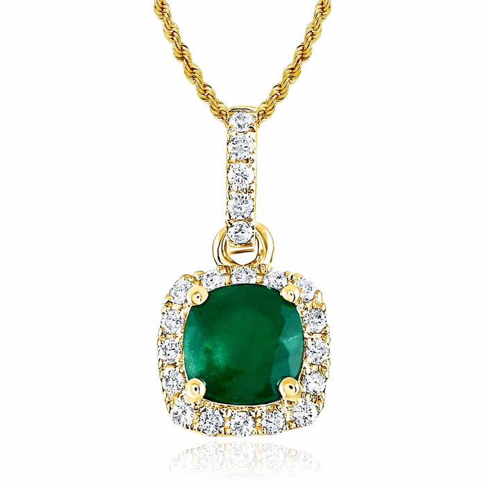 .72CTW Natural Diamond 14K Gold Green Emerald Solitaire Halo Pendant 0.4" - WJD Exclusives