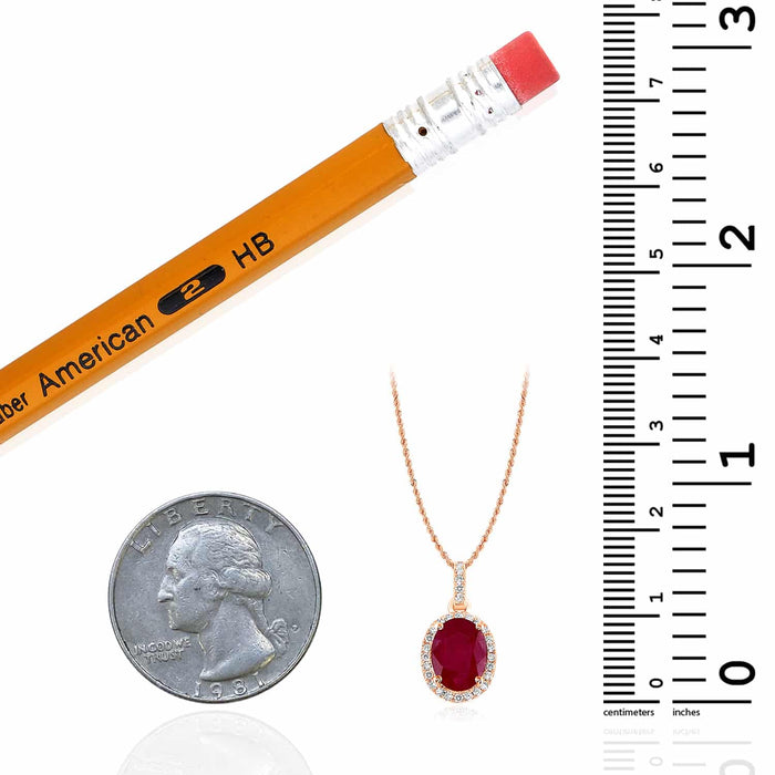 1.41CTW Natural Diamond 14K Rose Gold Oval Ruby Solitaire Halo Pendant 0.6" - WJD Exclusives