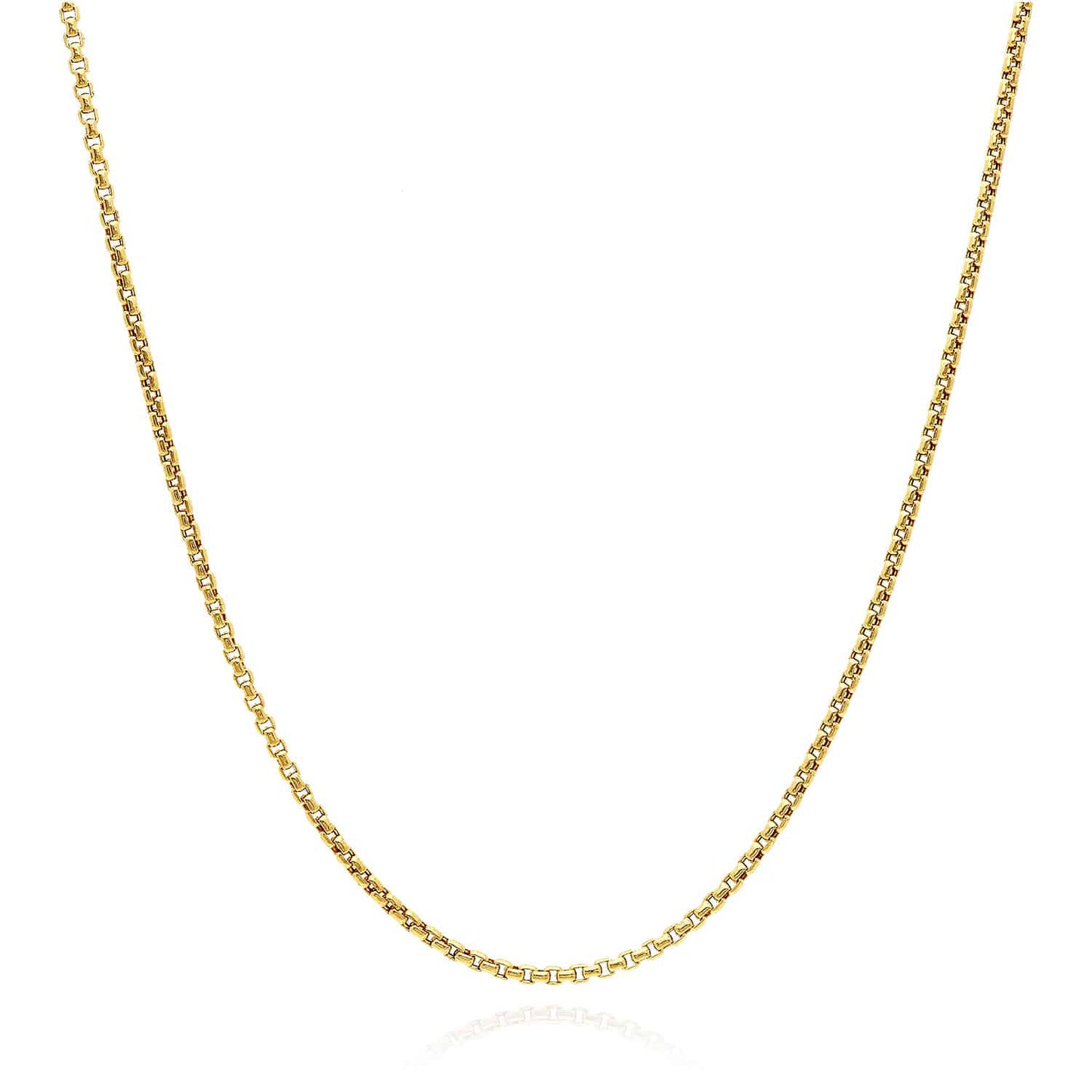 14K Real Gold 1.7mm Solid Round Box Necklace 16"-24"