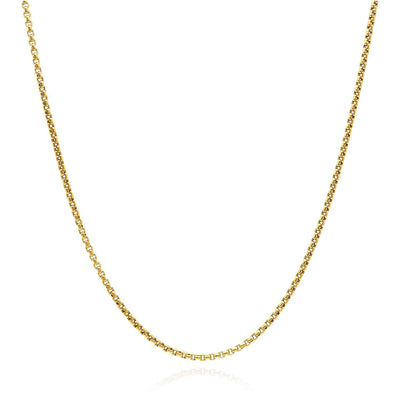 14K Yellow Gold 1.7mm Round Box Chain (Solid Links) 16" - 24" - WJD Exclusives