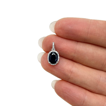 1.64CTW Real Diamond 14K White Gold Oval Blue Sapphire Solitaire Halo Pendant