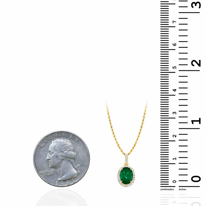 1.10CTW Natural Diamond 14K Gold Green Oval Emerald Halo Pendant 0.55" - WJD Exclusives