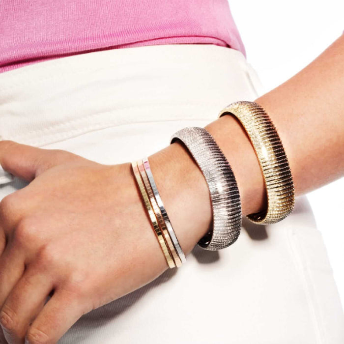 14K Yellow White Rose Gold 3.2mm Security Safety Lock Cubetto Omega Bracelet (Solid Links) 7" - WJD Exclusives