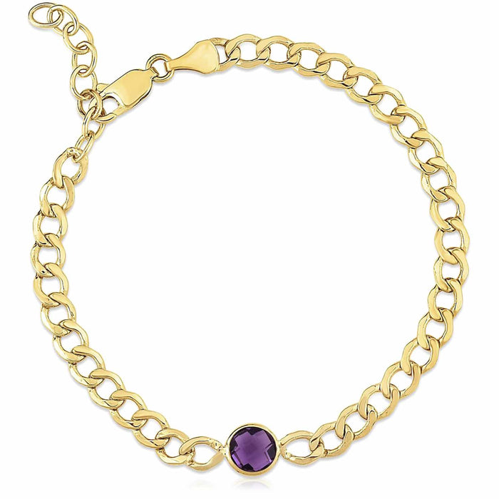 14K Yellow Gold 6mm Round Gemstone Cuban - Curb Bracelet (Solid Links) 7.25" - 8.25" Adjustable - WJD Exclusives