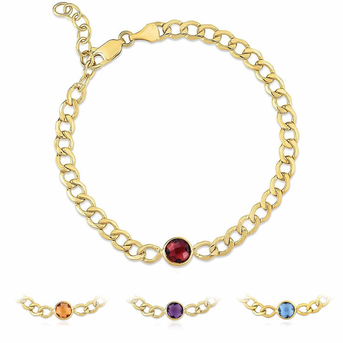 14K Yellow Gold 6mm Round Gemstone Cuban - Curb Bracelet (Solid Links) 7.25" - 8.25" Adjustable - WJD Exclusives