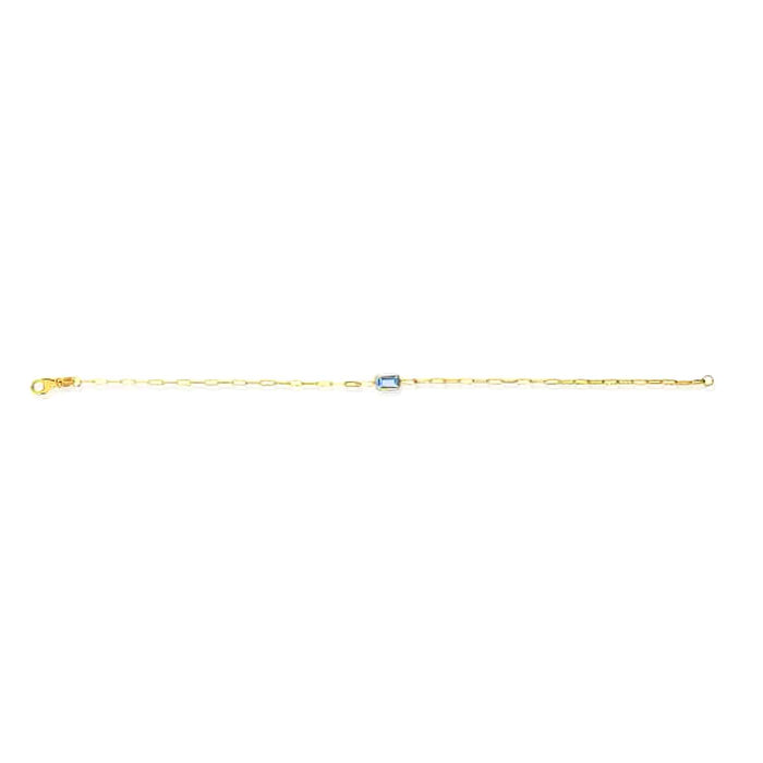 14K Yellow Gold Bezel Baguette Gemstones Paperclip Bracelet (Solid Links) 7" - WJD Exclusives