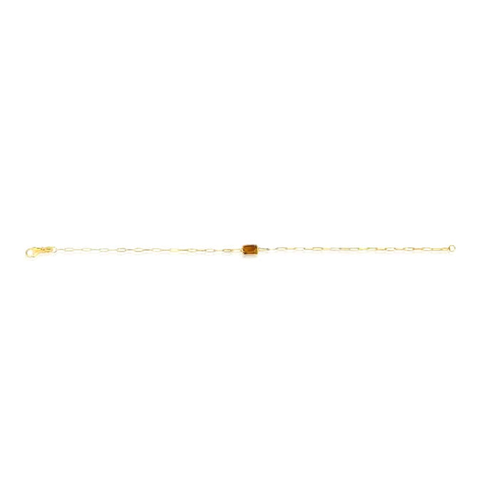 14K Yellow Gold Bezel Baguette Gemstones Paperclip Bracelet (Solid Links) 7" - WJD Exclusives