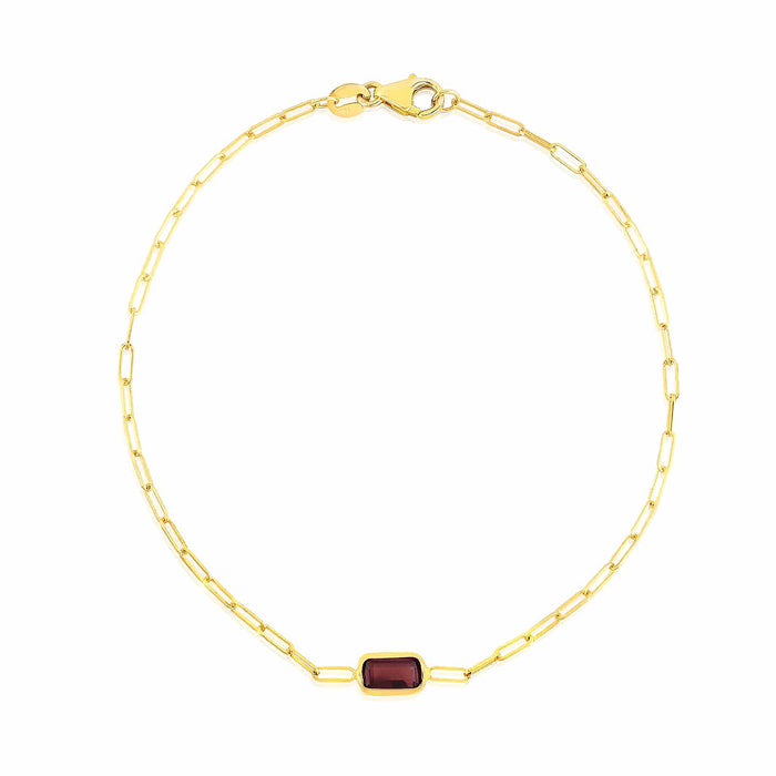 14K Yellow Gold Bezel Baguette Gemstones Paperclip Bracelet (Solid Links) 7" - WJD Exclusives