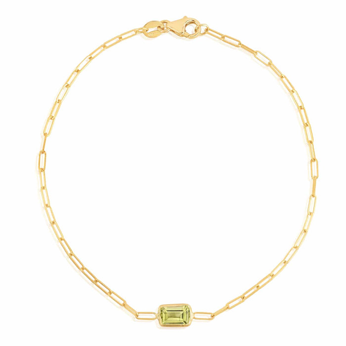 14K Yellow Gold Bezel Baguette Gemstones Paperclip Bracelet (Solid Links) 7" - WJD Exclusives