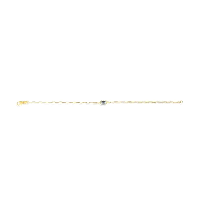 14K Yellow Gold Bezel Baguette Gemstones Paperclip Bracelet (Solid Links) 7" - WJD Exclusives