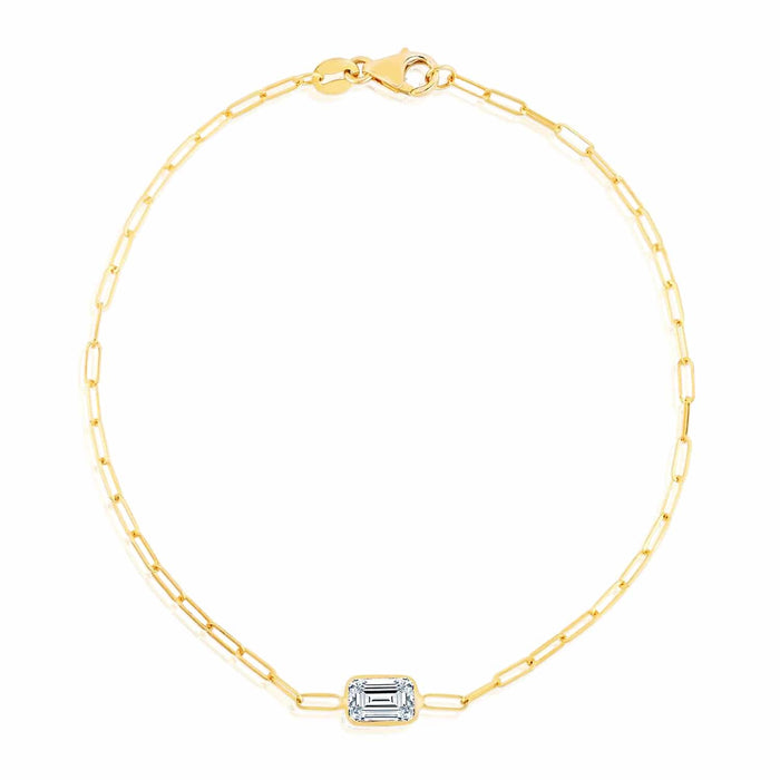 14K Yellow Gold Bezel Baguette Gemstones Paperclip Bracelet (Solid Links) 7" - WJD Exclusives