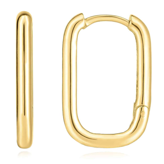 14K Real Gold Wide Paperclip Huggie Hoop Earrings 20mm