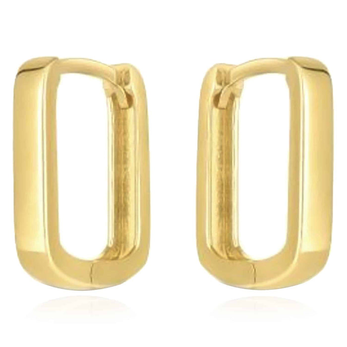 Real 14K Gold Mini Square Snap Clasp Huggie Hoop Earrings 12mm - WJD Exclusives