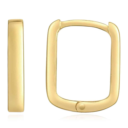 Real 14K Gold Mini Square Snap Clasp Huggie Hoop Earrings 12mm