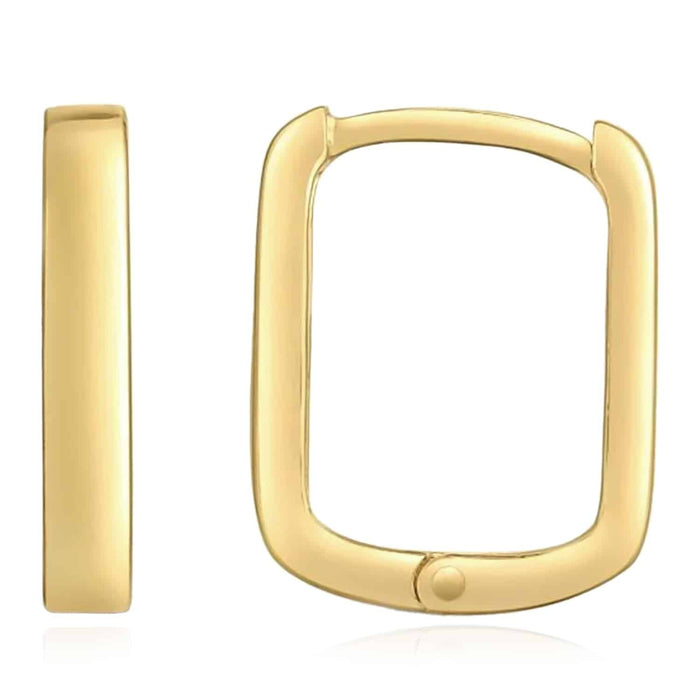 Real 14K Gold Mini Square Snap Clasp Huggie Hoop Earrings 12mm - WJD Exclusives