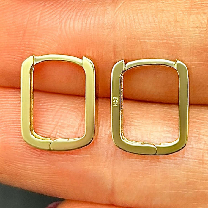 Real 14K Gold Mini Square Snap Clasp Huggie Hoop Earrings 12mm - WJD Exclusives