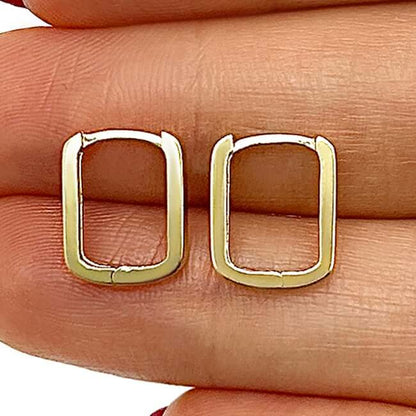 Real 14K Gold Mini Square Snap Clasp Huggie Hoop Earrings 12mm