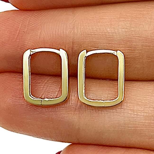 Real 14K Gold Mini Square Snap Clasp Huggie Hoop Earrings 12mm - WJD Exclusives