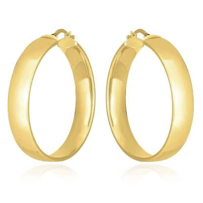 14K Real Gold Wide Flat Domed Round Tube Hoop Earrings 35mm