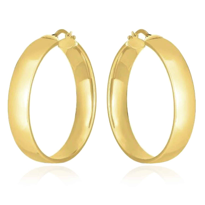 14K Gold Flat Domed Round Tube Hoop Earrings 35mm - WJD Exclusives