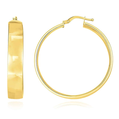 14K Gold Flat Domed Round Tube Hoop Earrings 35mm - WJD Exclusives