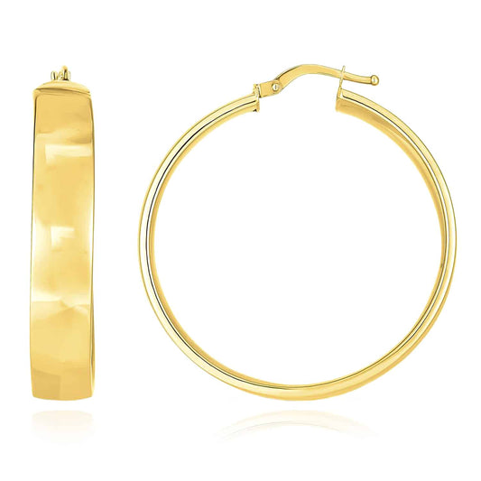 14K Real Gold Wide Flat Domed Round Tube Hoop Earrings 35mm