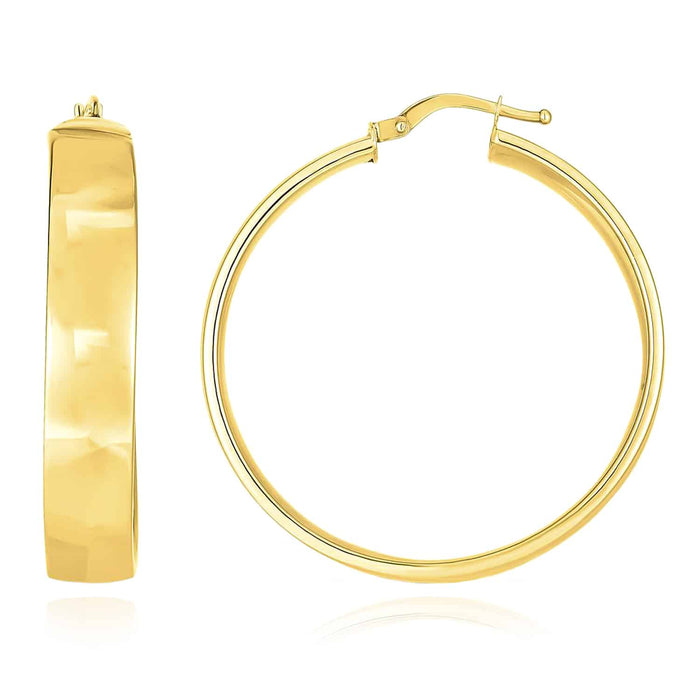 14K Gold Flat Domed Round Tube Hoop Earrings 35mm - WJD Exclusives