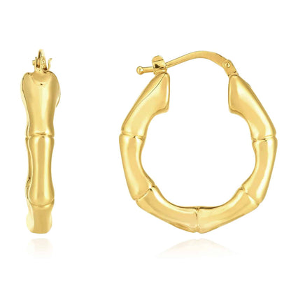 Real 14K Gold Hinged Bamboo Hoop Earrings 25mm-35mm