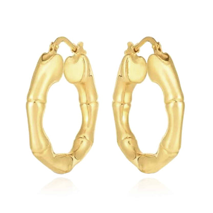 Real 14K Gold Hinged Bamboo Hoop Earrings 25mm-35mm