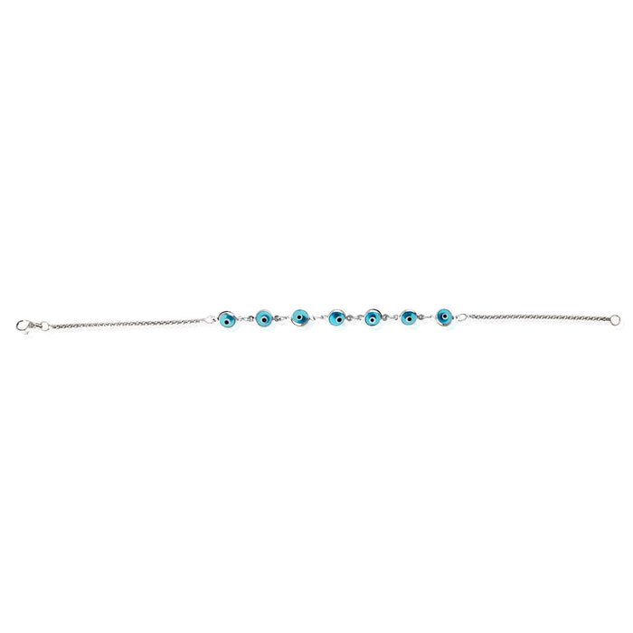 14K White Gold Bezel Evil Eye Popcorn Bracelet 7"
