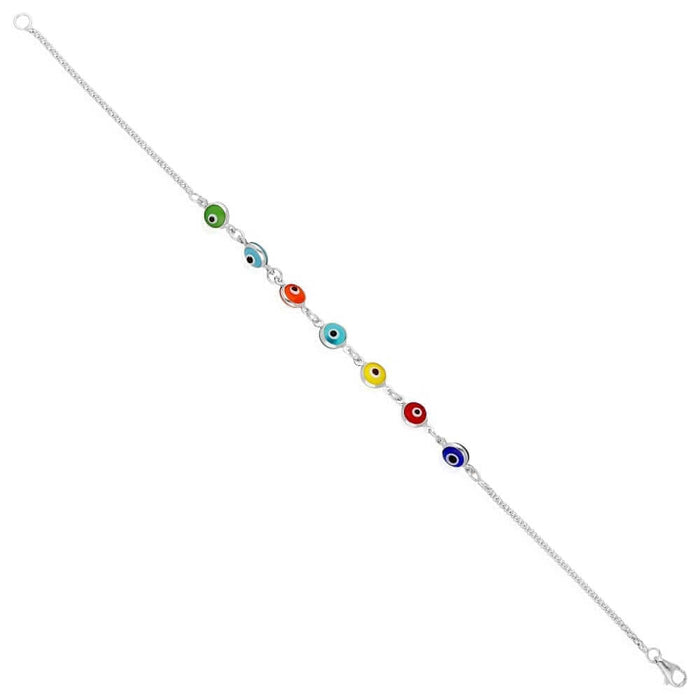 14K White Gold Bezel Evil Eye Popcorn Bracelet 7"